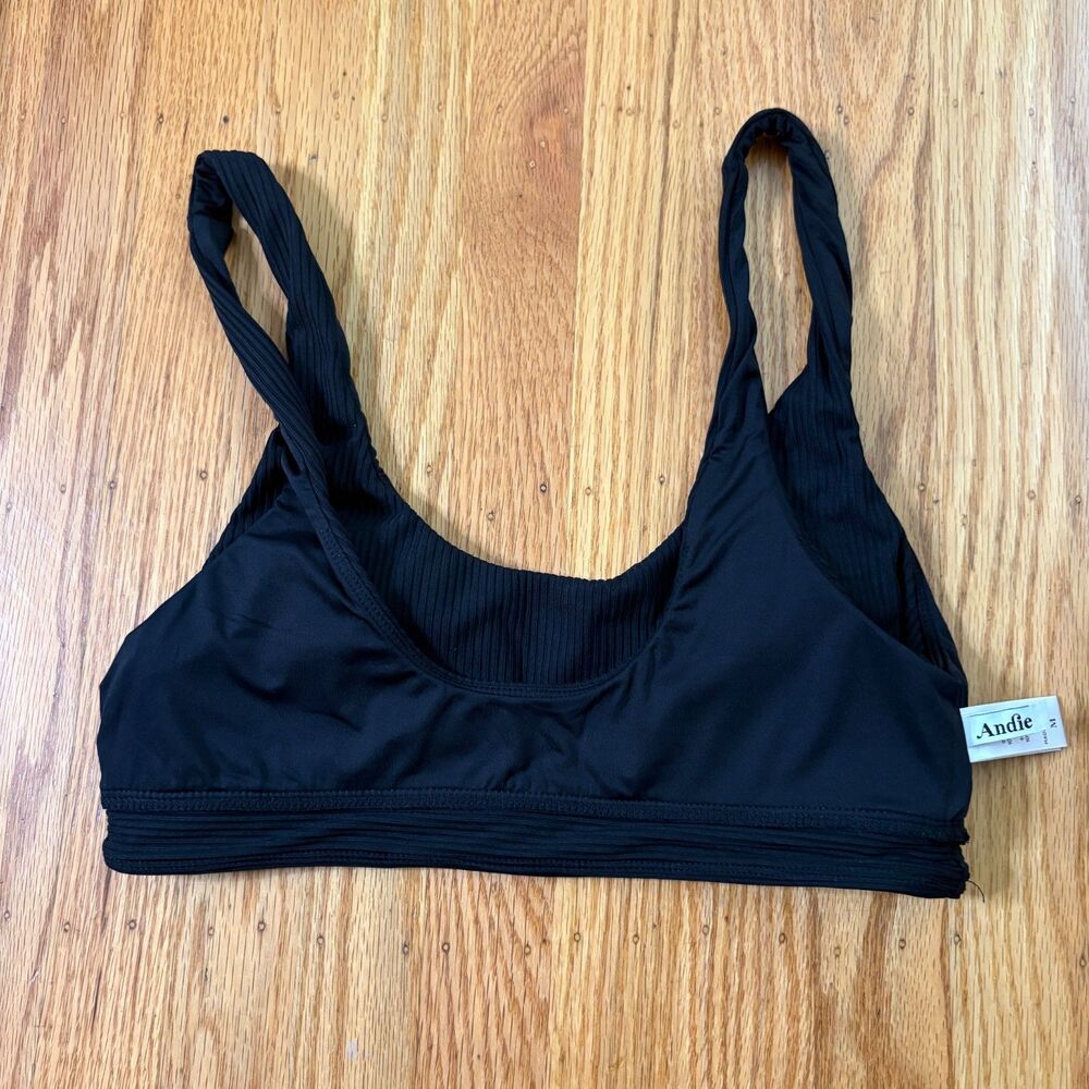 ANDIE The Ventura Ribbed Black Summer Beach Bikini Top Womens Size Medium - Picture 5 of 5